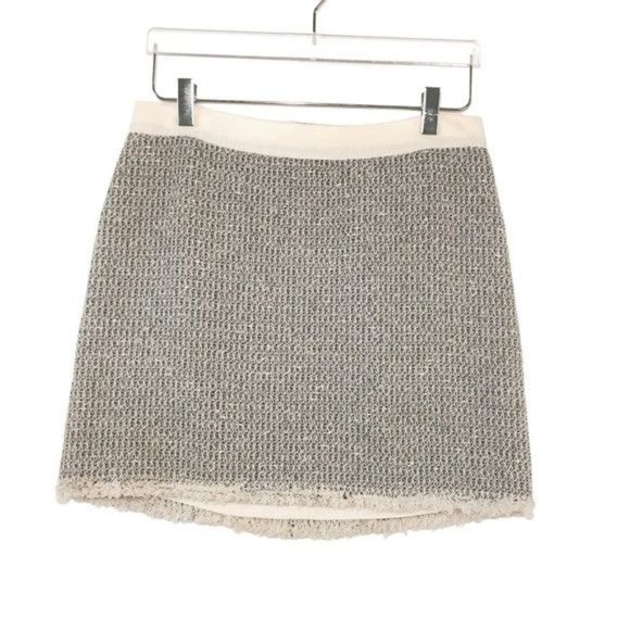 Rebecca Taylor Cream Gray Tweed Fringe Mini Skirt Women’s Size 8 - Picture 1 of 8